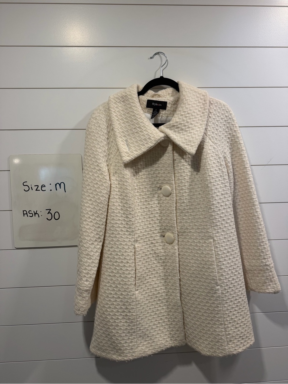 Style & Co. Cream Textured Pea Coat